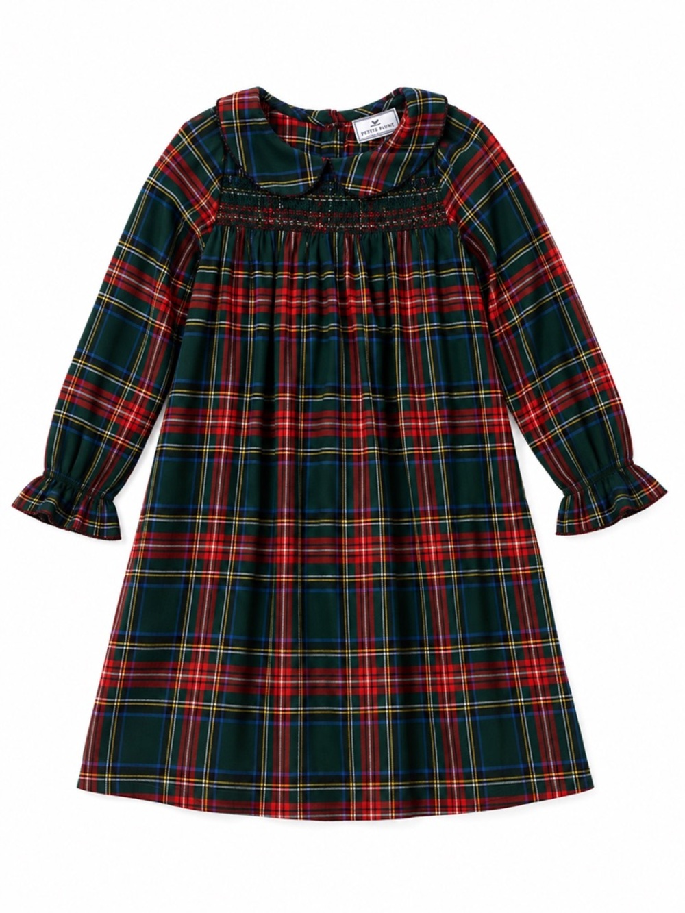 New - Petite Plume Tartan Plaid Long-Sleeve Smocked Holiday Nightgown Dress